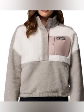 Columbia Women's Two-Tone Sherpa Pullover Jacket - Light Gray & Blush